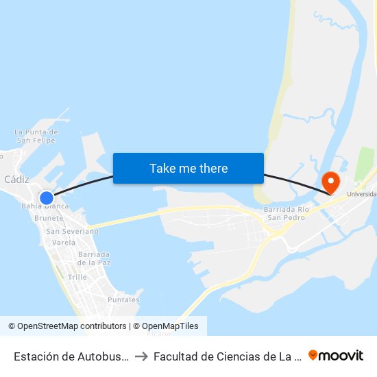 Estación de Autobuses Cádiz to Facultad de Ciencias de La Educación map