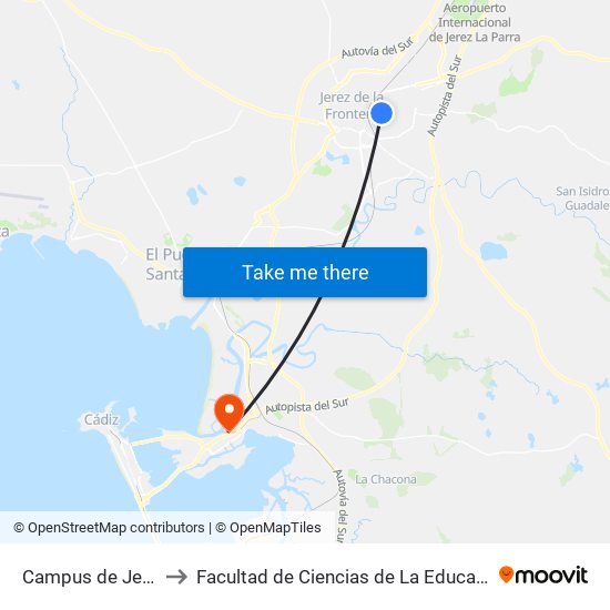 Campus de Jerez to Facultad de Ciencias de La Educación map
