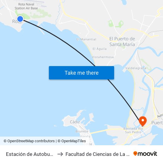 Estación de Autobuses Rota to Facultad de Ciencias de La Educación map