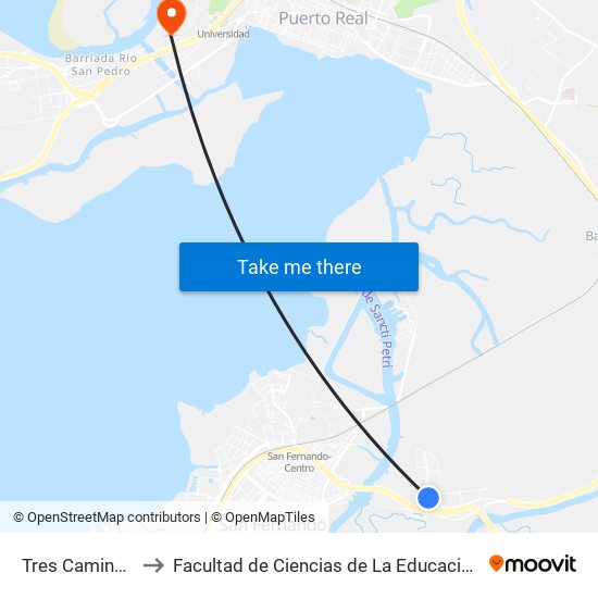 Tres Caminos to Facultad de Ciencias de La Educación map