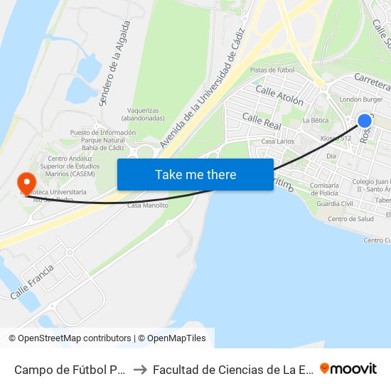 Campo de Fútbol Pto. Real to Facultad de Ciencias de La Educación map