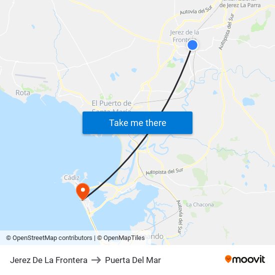 Jerez De La Frontera to Puerta Del Mar map