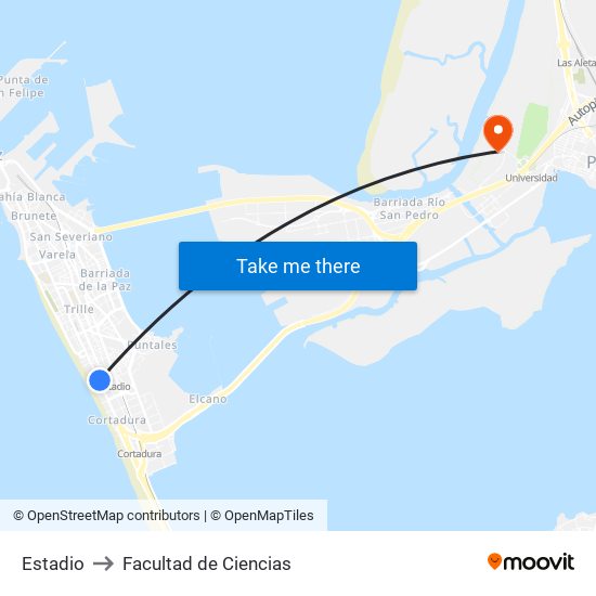 Estadio to Facultad de Ciencias map
