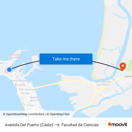 Avenida Del Puerto (Cádiz) to Facultad de Ciencias map