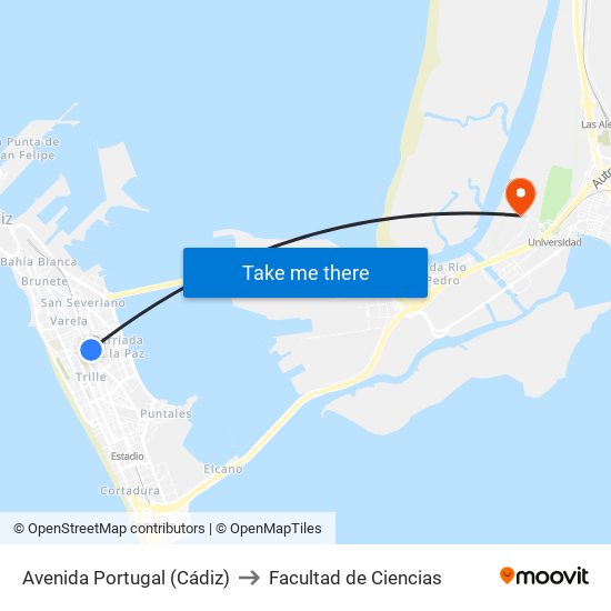 Avenida Portugal (Cádiz) to Facultad de Ciencias map