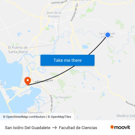 San Isidro Del Guadalete to Facultad de Ciencias map