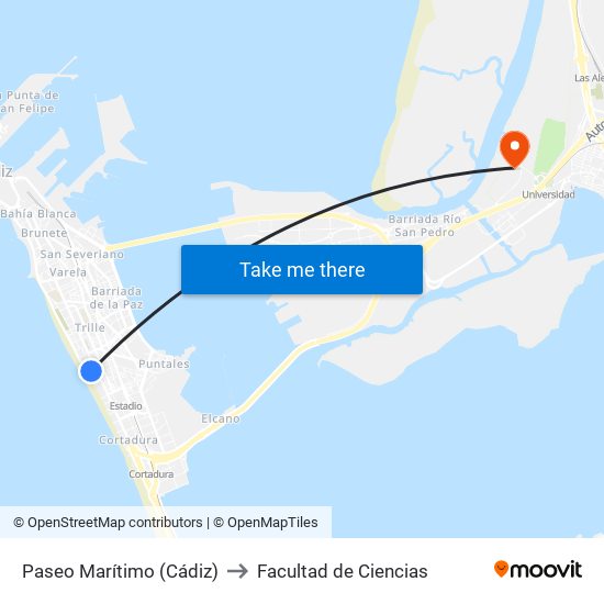 Paseo Marítimo (Cádiz) to Facultad de Ciencias map