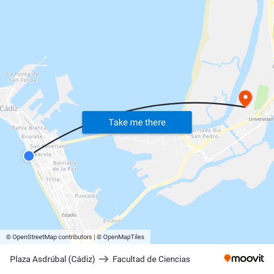 Plaza Asdrúbal (Cádiz) to Facultad de Ciencias map