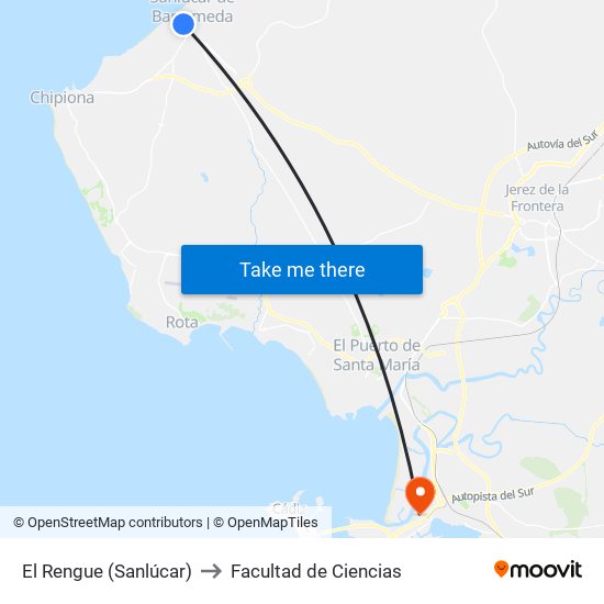 El Rengue (Sanlúcar) to Facultad de Ciencias map