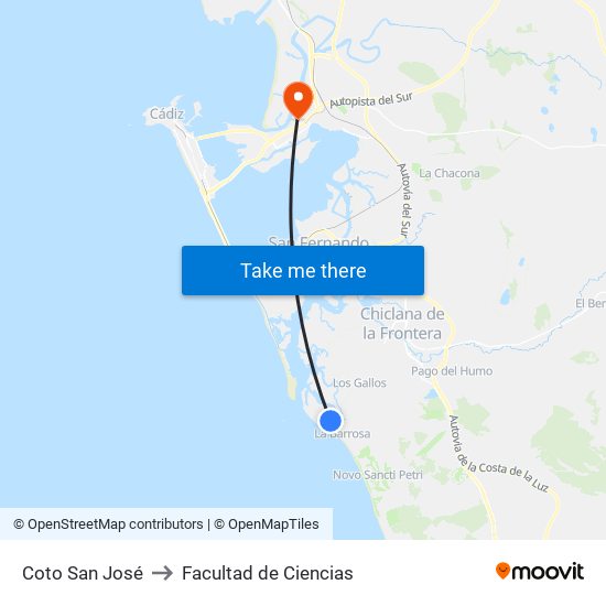Coto San José to Facultad de Ciencias map