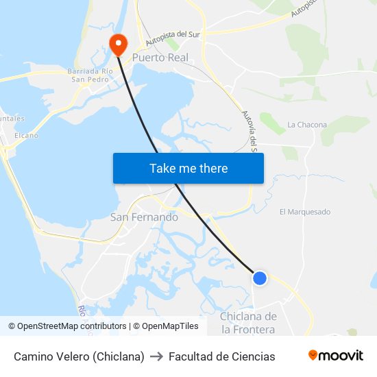 Camino Velero (Chiclana) to Facultad de Ciencias map