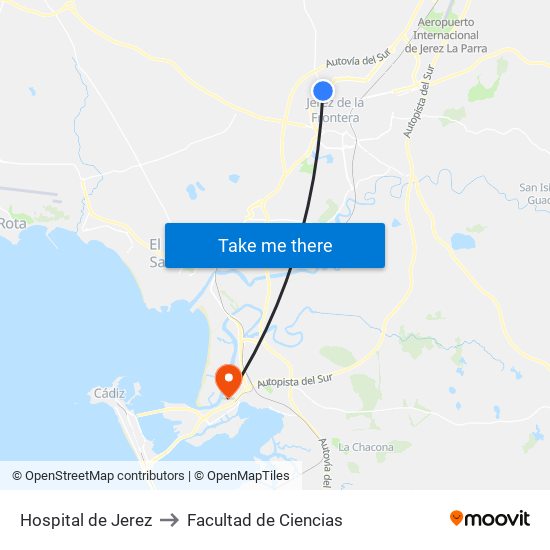 Hospital de Jerez to Facultad de Ciencias map