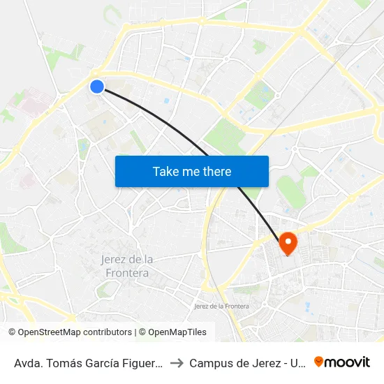Avda. Tomás García Figueras to Campus de Jerez - Uca map