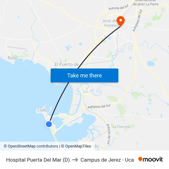 Hospital Puerta Del Mar (D) to Campus de Jerez - Uca map
