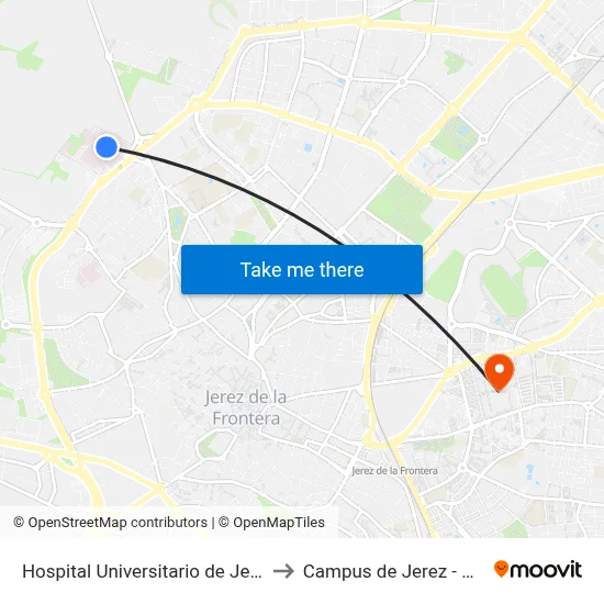 Hospital Universitario de Jerez to Campus de Jerez - Uca map