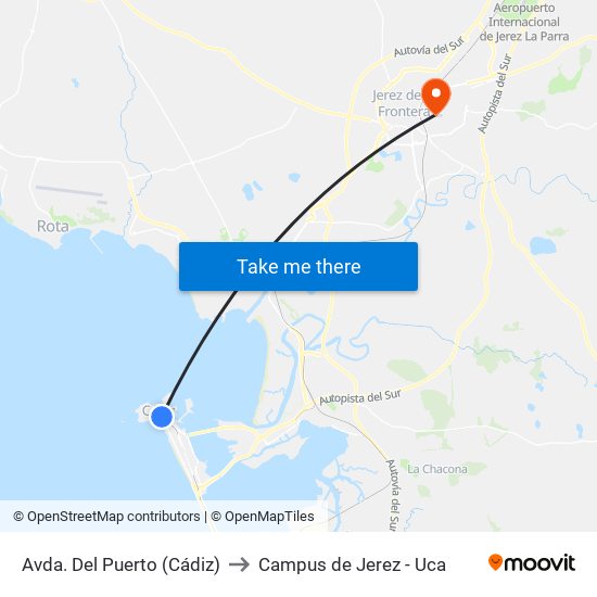 Avda. Del Puerto (Cádiz) to Campus de Jerez - Uca map