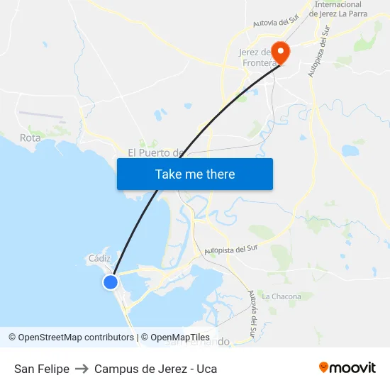 San Felipe to Campus de Jerez - Uca map
