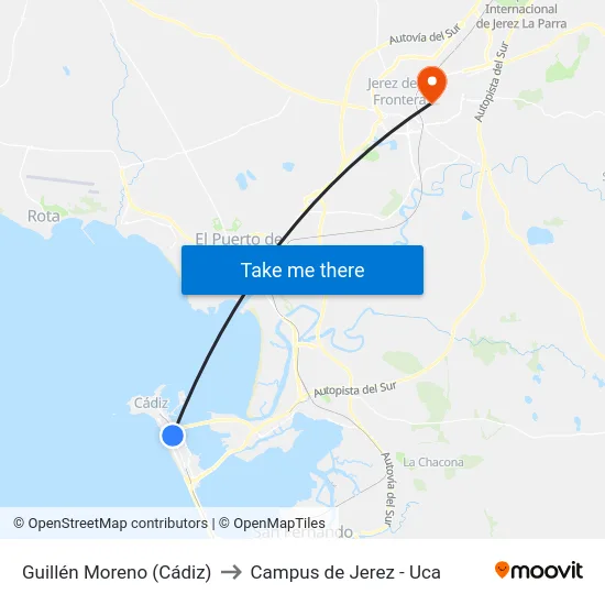 Guillén Moreno (Cádiz) to Campus de Jerez - Uca map