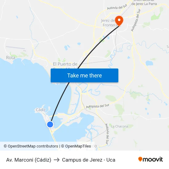 Av. Marconi (Cádiz) to Campus de Jerez - Uca map