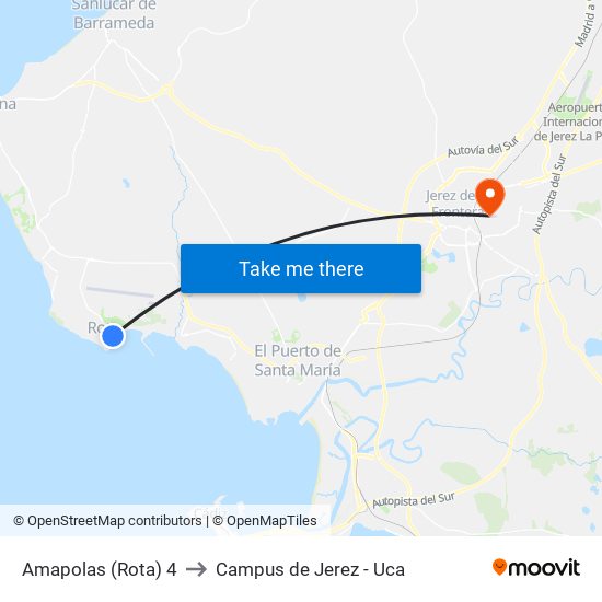 Amapolas (Rota) 4 to Campus de Jerez - Uca map