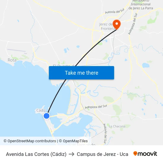 Avenida Las Cortes (Cádiz) to Campus de Jerez - Uca map