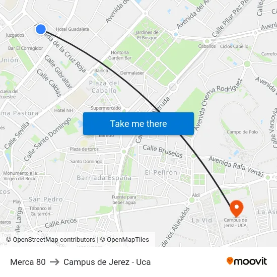 Merca 80 to Campus de Jerez - Uca map