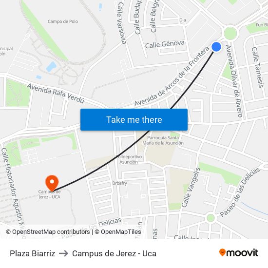 Plaza Biarriz to Campus de Jerez - Uca map