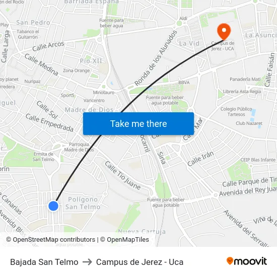 Bajada San Telmo to Campus de Jerez - Uca map