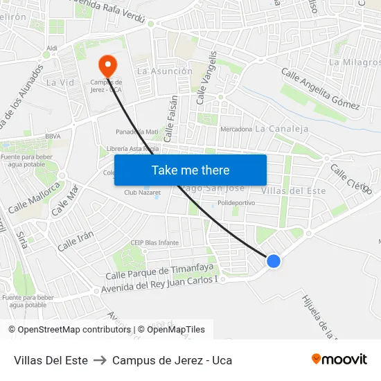 Villas Del Este to Campus de Jerez - Uca map
