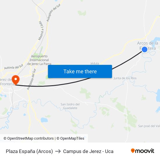 Plaza España (Arcos) to Campus de Jerez - Uca map