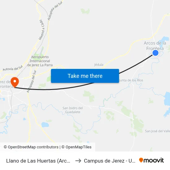 Llano de Las Huertas (Arcos) to Campus de Jerez - Uca map