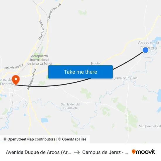 Avenida Duque de Arcos (Arcos) to Campus de Jerez - Uca map