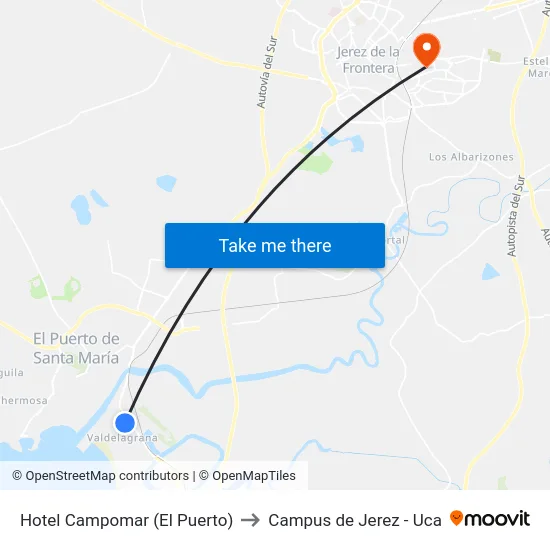 Hotel Campomar (El Puerto) to Campus de Jerez - Uca map