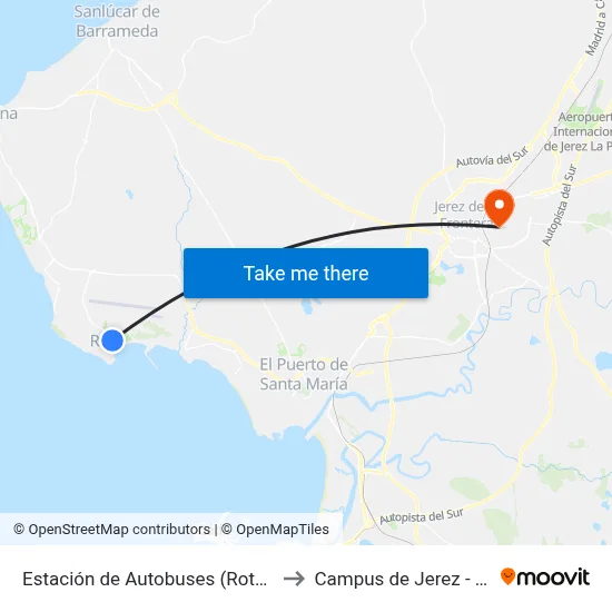 Estación de Autobuses (Rota) 40 to Campus de Jerez - Uca map