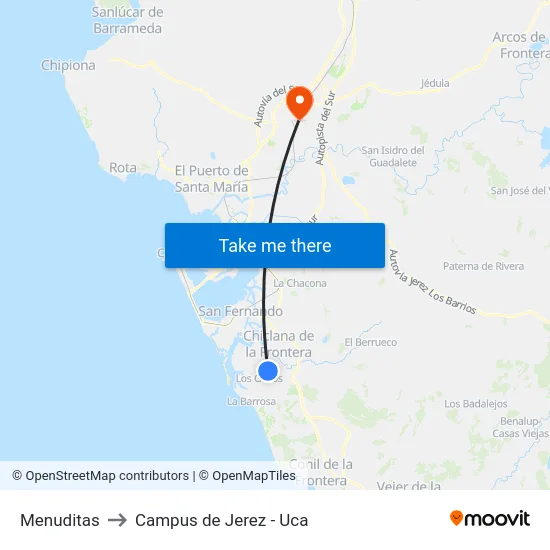 Menuditas to Campus de Jerez - Uca map