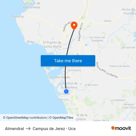 Almendral to Campus de Jerez - Uca map