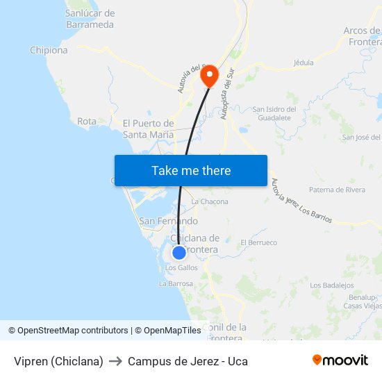 Vipren (Chiclana) to Campus de Jerez - Uca map