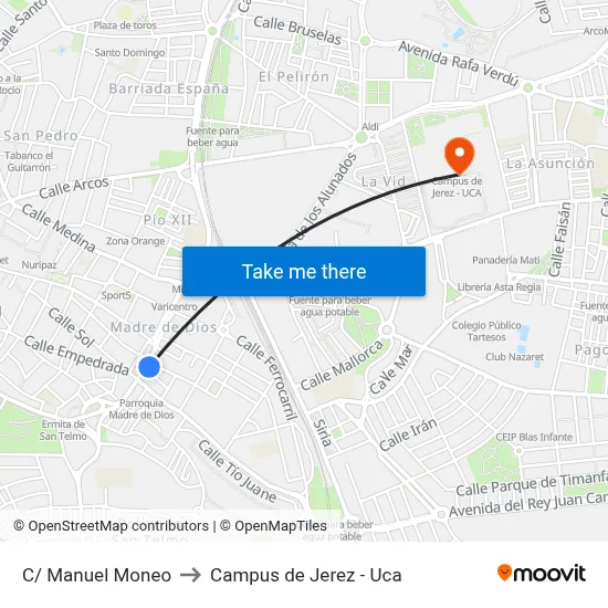 C/ Manuel Moneo to Campus de Jerez - Uca map