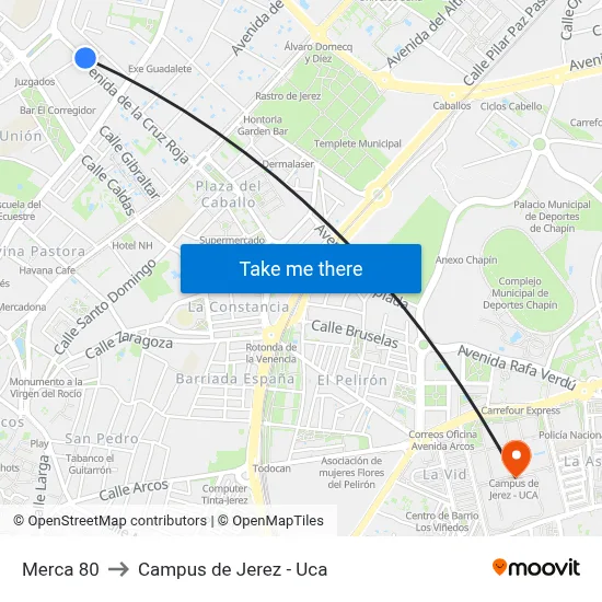 Merca 80 to Campus de Jerez - Uca map
