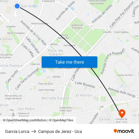 García Lorca to Campus de Jerez - Uca map