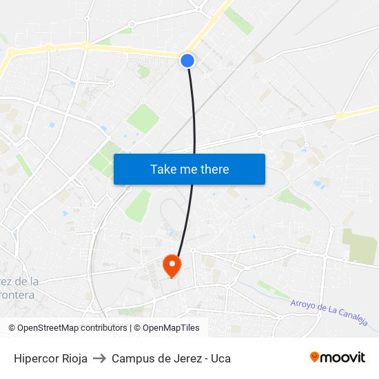 Hipercor Rioja to Campus de Jerez - Uca map
