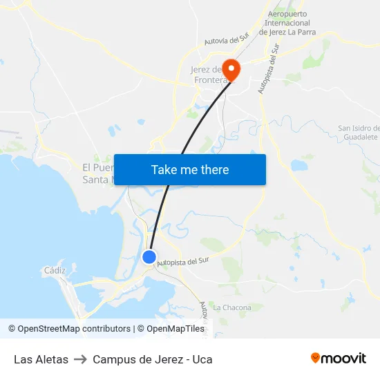 Las Aletas to Campus de Jerez - Uca map