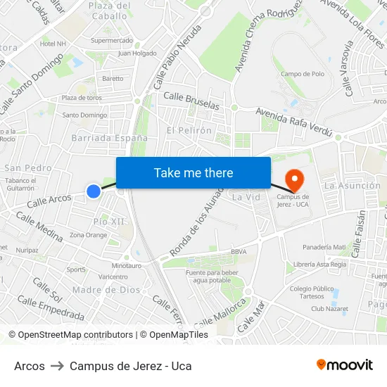 Arcos to Campus de Jerez - Uca map