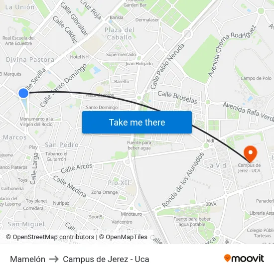 Mamelón to Campus de Jerez - Uca map