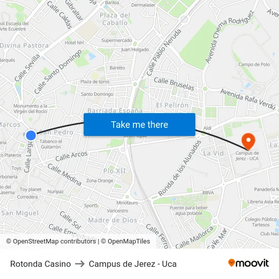 Rotonda Casino to Campus de Jerez - Uca map
