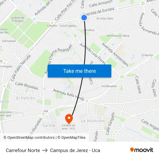 Carrefour Norte to Campus de Jerez - Uca map