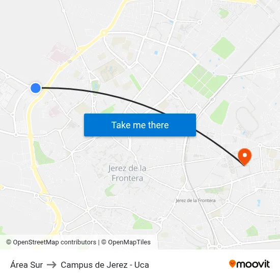 Área Sur to Campus de Jerez - Uca map