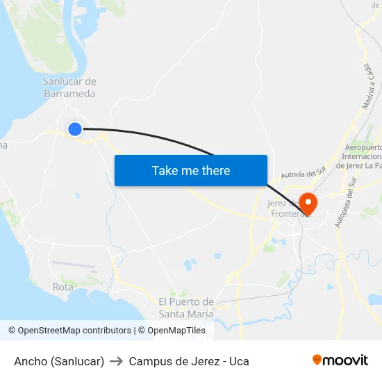 Ancho (Sanlucar) to Campus de Jerez - Uca map