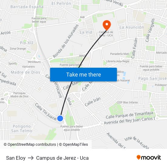 San Eloy to Campus de Jerez - Uca map