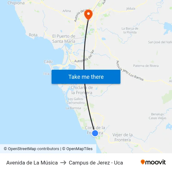Avenida de La Música to Campus de Jerez - Uca map